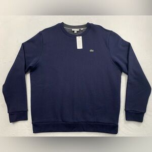 NEW Lacoste XXL Men's Navy Blue Crew‎ Pullover Sweatshirt Cotton Blend